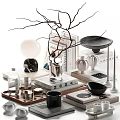 Elegant Modern Tea Set With Ceramic Teacups And Wooden Tray For Home Decor