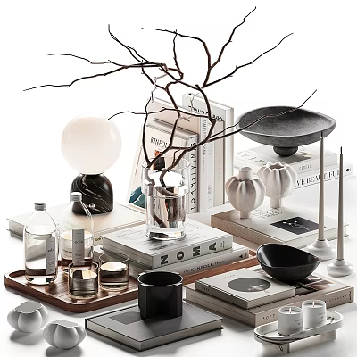 Elegant Modern Tea Set With Ceramic Teacups And Wooden Tray For Home Decor 3d model