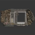 Rock Cave Themed Scene Structure With Interior Platform And Railing Elements 3d model