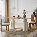 Oval Dining Table Set with Two Chairs White Fluted Legs Vase Flowers Fruits And Books