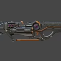 Futuristic Sci-Fi Weapon With Mechanical Structure Orange Black Color And Glowing Tech Components 3d model