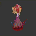 Detailed Red Cape Figure Standing On Green Dragon Base With Blue Water Splashes