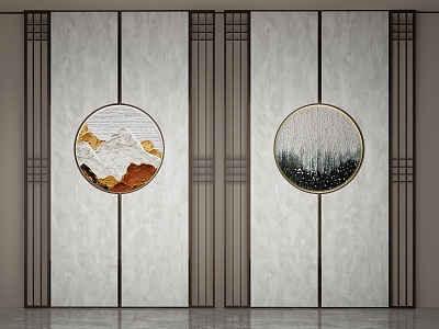 New Chinese Round Frame Painting Wall Decoration 3d model