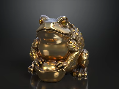 Golden Toad Decorative Figurine Ornament Decoration Set With Bowl For Home Decor 3d model