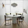 Elegant Modern Interior Featuring Round Marble Table And Chairs With Window Blinds And Artwork 3d model