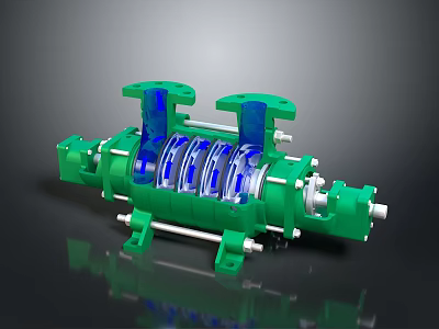 Green And Blue Industrial Mechanical Device With Transparent Casing And Rotary Components 3d model