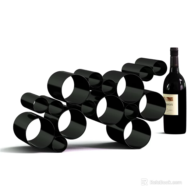 Stylish Wine Bottle Display With Modern Black Circular Wine Rack Design 3d model 