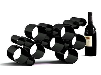 Stylish Wine Bottle Display With Modern Black Circular Wine Rack Design 3d model