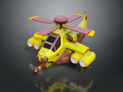 Yellow And Brown Toy Helicopter Model With Propeller Cockpit And Reflective Surface 3d model