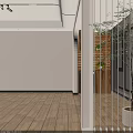Modern Wooden Storage Cabinet Shelf With Green Plants And Washing Machine Near Window