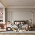 Kids Room Interior Design With Soft Colors Bed Pink Chair Desk and Toys