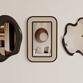 Three Decorative Wall Mounted Mirrors with Unique Shapes and Black Frames 3d model