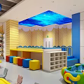 Kids Play Area Mall Store With Blue Starry Sky Ceiling Colorful Lockers And Inflatable Toy