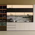 Modern Sideboard Design With Open Shelves Glass Doors Marble Countertop Coffee Machine Drawers And Cabinets