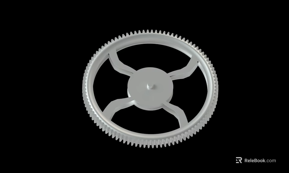 White Metal Gear With Spoked Center And Toothed Edge On Black Background 3d model 