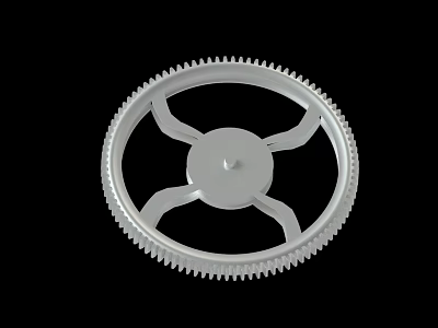 White Metal Gear With Spoked Center And Toothed Edge On Black Background 3d model