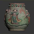 Colorful Traditional Ceramic Sculpture Vase With Intricate Carvings Figures Fortune Motifs And Beads