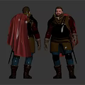 Medieval Warrior Character 3D Model With Red Cape Leather Armor And Front Back View 3d model