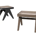 Modern Wooden Stools With Woven Seat And Crossed Straight Legs Design