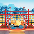 Outdoor Evening Festive Decoration with Red Frame Lanterns Golden Fish and Light Strips