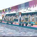 Colorful Toy Sale Store Interior With Rainbow Cloud Decor And Shelves Of Toys And Tables