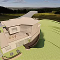 Modern Detached Villa Exterior With Green Lawn Trees And Blue Sky View