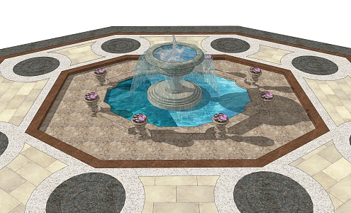 Jane Europe fountain water bowl waterscape flower bed 3d model