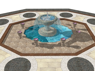 Jane Europe fountain water bowl waterscape flower bed 3d model