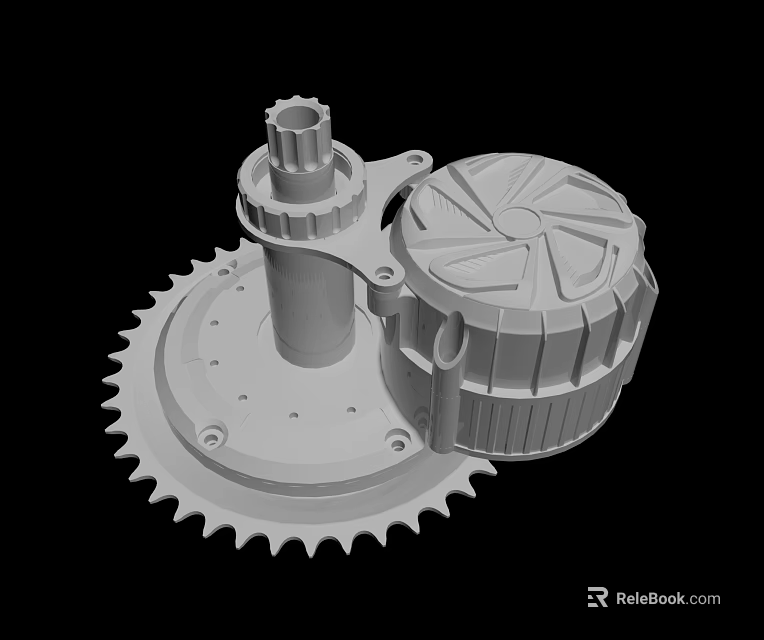 Heavy Duty Metal Hardware Tool Part With Sprocket Gear And Cylindrical Housing 3d model 