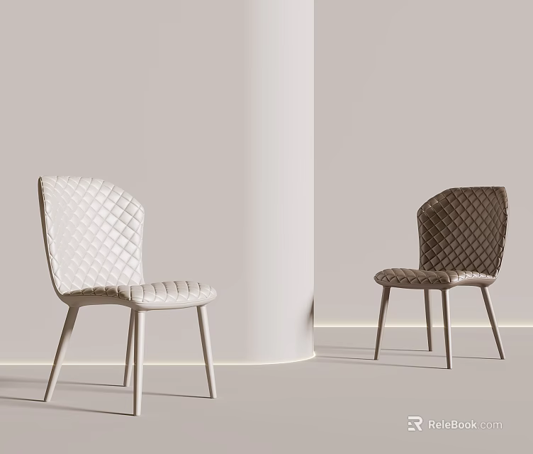 Stylish White and Brown Dining Chairs with Woven Texture Backrest in Minimalist Interior Space 3d model 