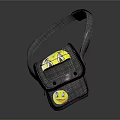 Gray Fabric Shoulder Bag With Adjustable Strap Yellow Smiley Face And Badge Design