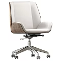 Modern Office Chair With Black Leather Seat Wooden Armrests And Stainless Steel Base