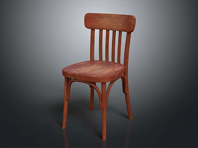 Classic Wooden Dining Chair With Slatted Back And Curved Brown Legs Design 3d model