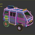 Light Gray Off-Road Van With Roof Rack Black Cargo Yellow Lights And Off-Road Tires