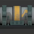 Industrial Cylindrical Equipment with Green Supports Yellow Stripe and Base Stand