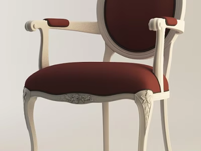 Elegant Red Upholstered Armchair With White Carved Frame And Ornate Details 3d model