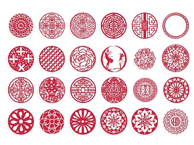 Red Round Paper Cut Wall Decor with Traditional Floral Geometric Animal Motifs 3d model