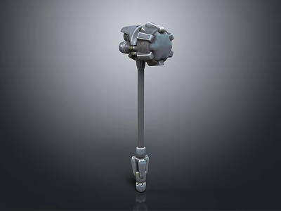 3D Rendered War Hammer With Mechanical Head And Long Metal Handle 3d model