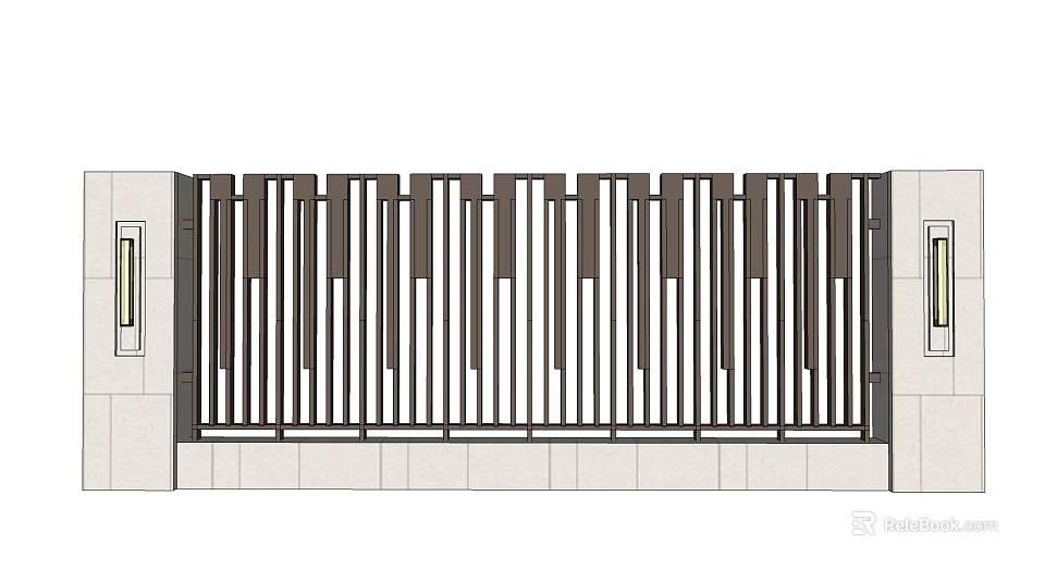 Modern Outdoor Feature Wall With Vertical Slats And Stone Base Design 3d model 