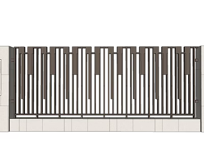 Modern Outdoor Feature Wall With Vertical Slats And Stone Base Design 3d model