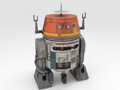 Orange and White Mechanical Robot With Dome Antenna Mechanical Arms and Wheels 3d model