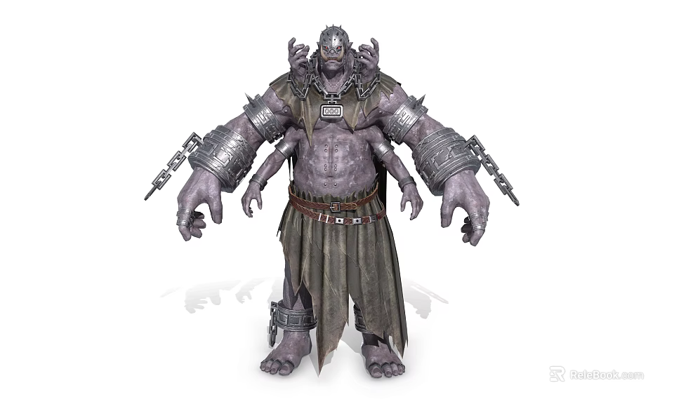 Mythical Monstrous Creature With Multiple Heads Muscular Body Chains Armor And Tattered Garment 3d model 