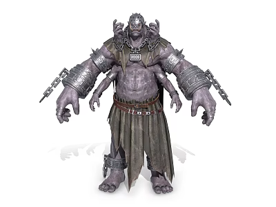 Mythical Monstrous Creature With Multiple Heads Muscular Body Chains Armor And Tattered Garment 3d model