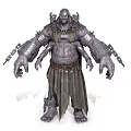 Mythical Monstrous Creature With Multiple Heads Muscular Body Chains Armor And Tattered Garment