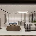 Modern Clothing Store Interior With Curved Reception Desk Marble Wall And Green Plants