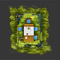 Cartoon Scene Featuring Opened Book Dining Table Chairs Red Heart Green Grass and Flower Bouquet