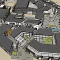 Commercial Street With People Walking Shops Stone Pavement And Green Plants