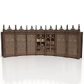 Classic Curved Dark Colored Cabinet With Decorative Spiked Top Carved Panels And Glass Doors