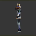 3D Sci Fi Character Model With Animal Head Goggles Blue White Striped Coat