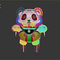 Cartoon Panda Character Featuring Green Eyes Black Ears Blue Emblem Harness And Orange Rocket Boosters